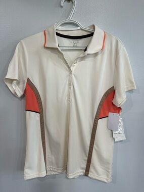 Izod Golf Cream Polo with Brown Trim